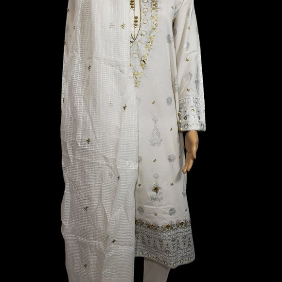 Almirah Junaid Jamshed Pakistani Fancy Ready-Made Long Kameez Pant Outfit XS/37 - Picture 7 of 14